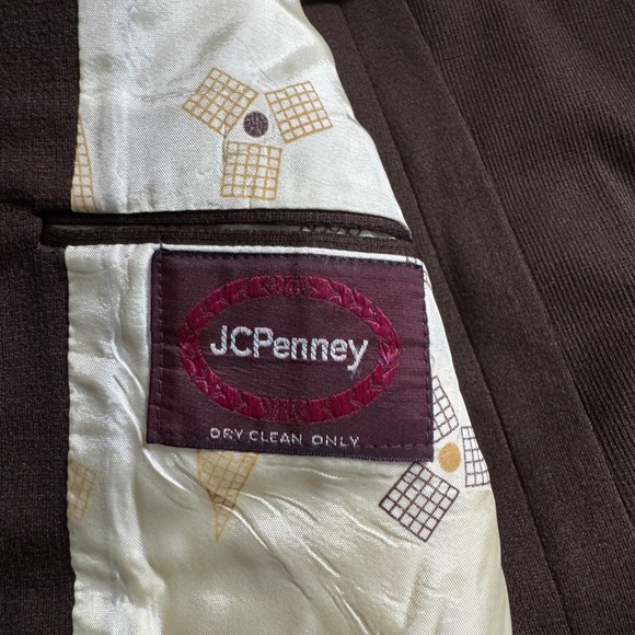 Vintage 70s JC Penney Brown Blazer Gold Stitching 42R Solid - Picture 4 of 9